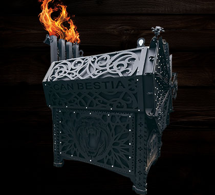 The handcrafted Can Bestia grill with open flame